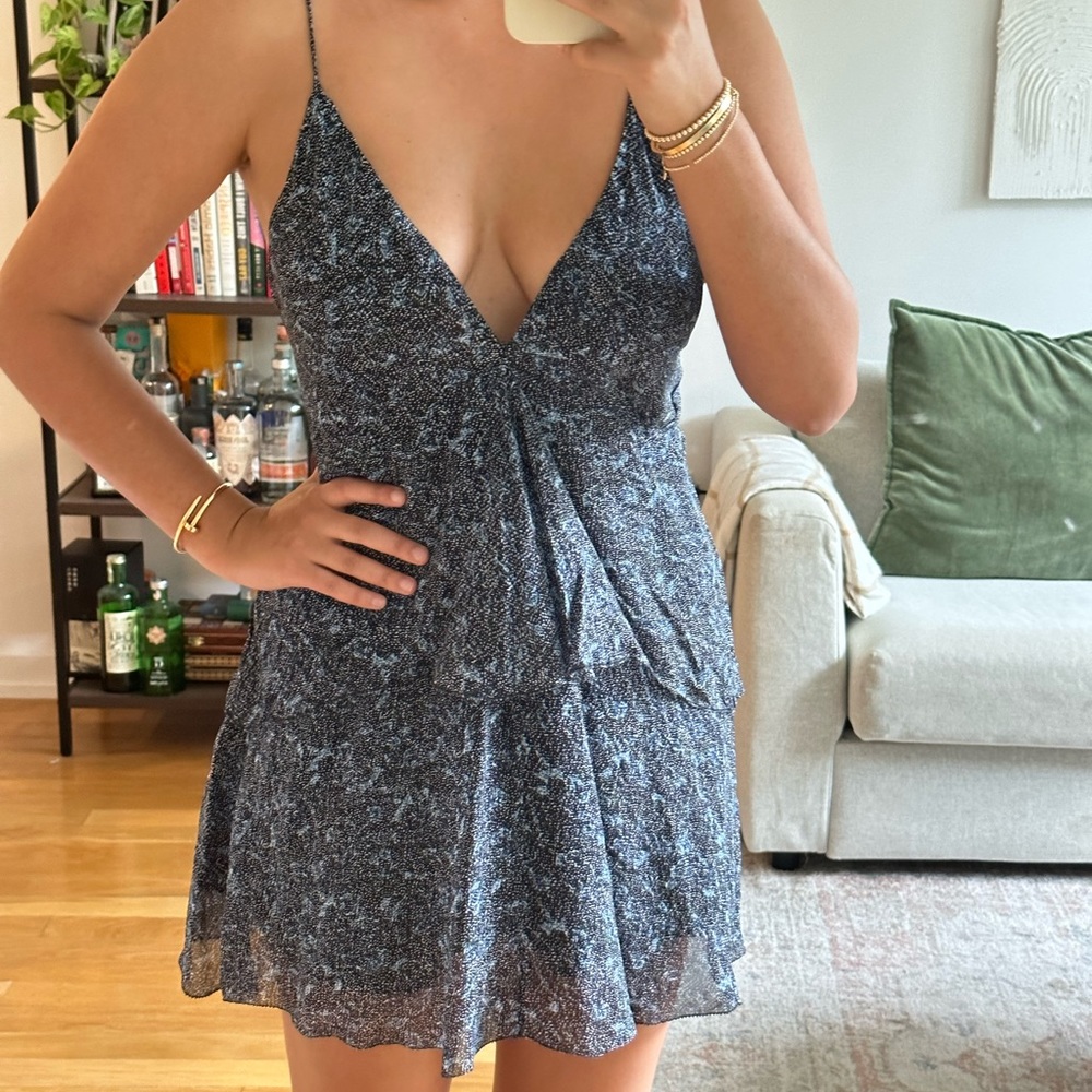 Zara ruffled print summer mini dress black